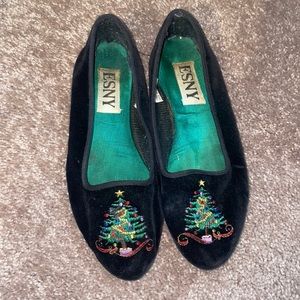 Women’s velvet Christmas flats / shoes with trees